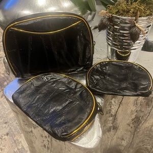 Vintage 1980s Alan Edward three piece pouch set matching black with gold  trim